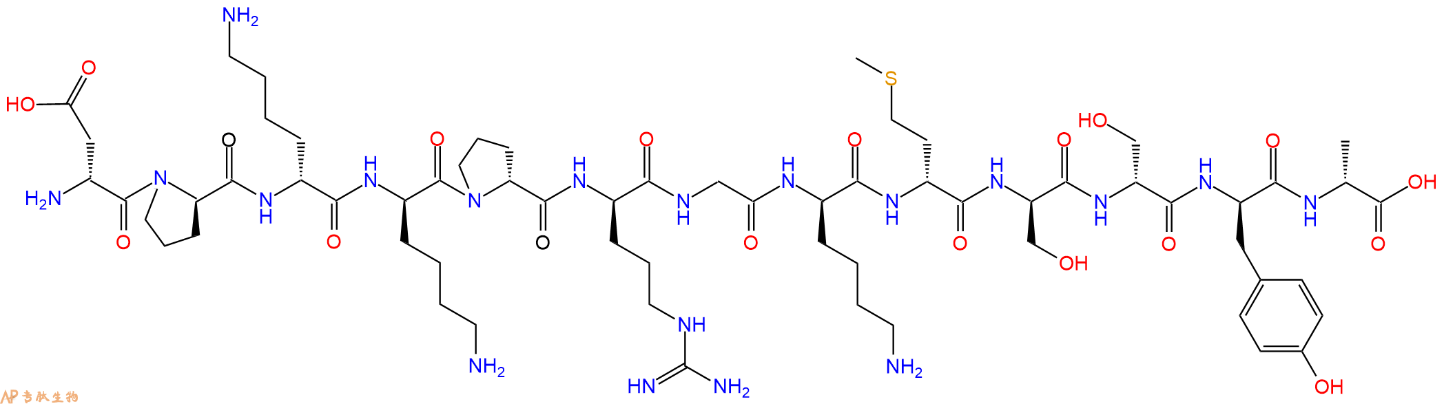 专肽生物产品H2N-DAsp-DPro-DLys-DLys-DPro-DArg-Gly-DLys-DMet-DS