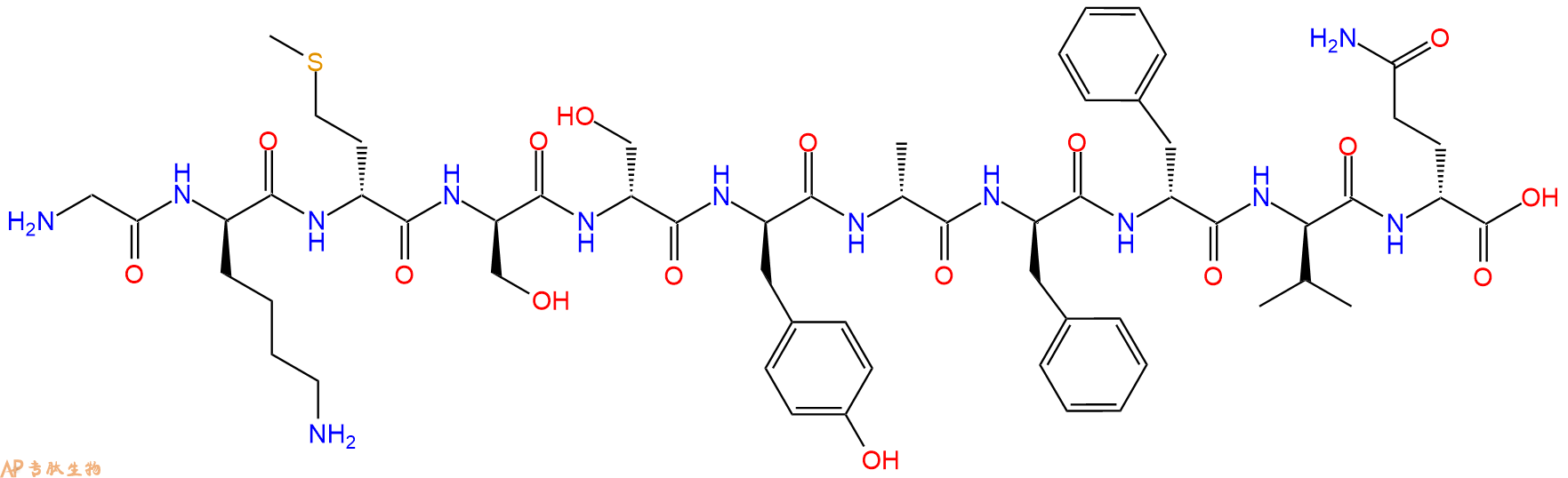专肽生物产品H2N-Gly-DLys-DMet-DSer-DSer-DTyr-DAla-DPhe-DPhe-DV