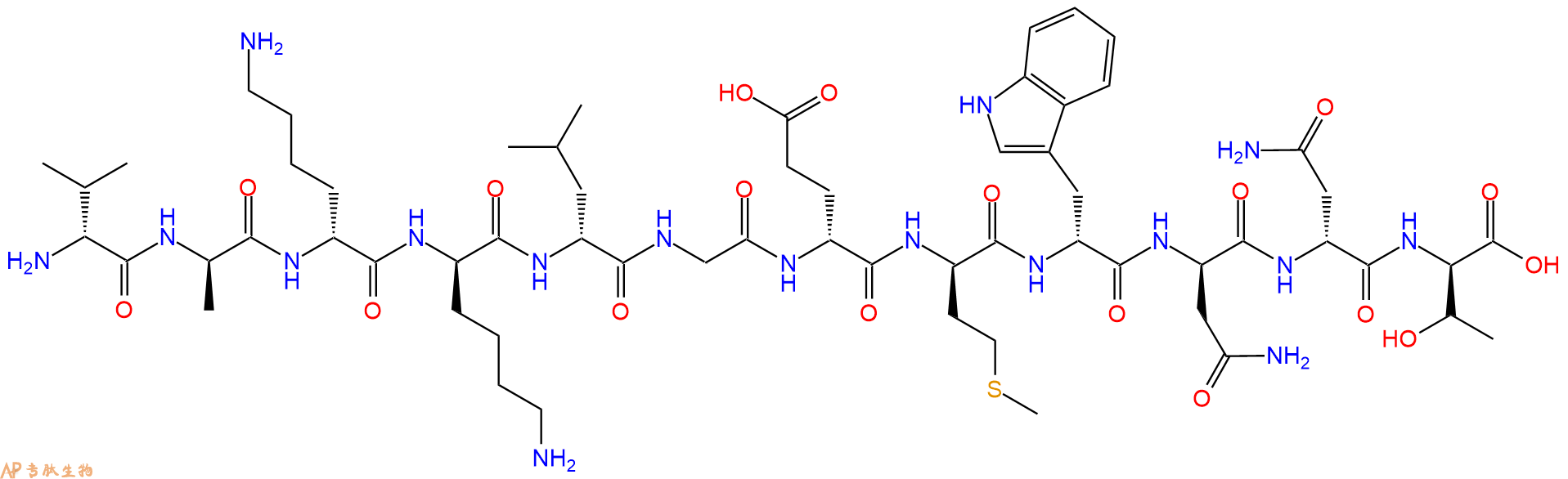 专肽生物产品H2N-DVal-DAla-DLys-DLys-DLeu-Gly-DGlu-DMet-DTrp-DA