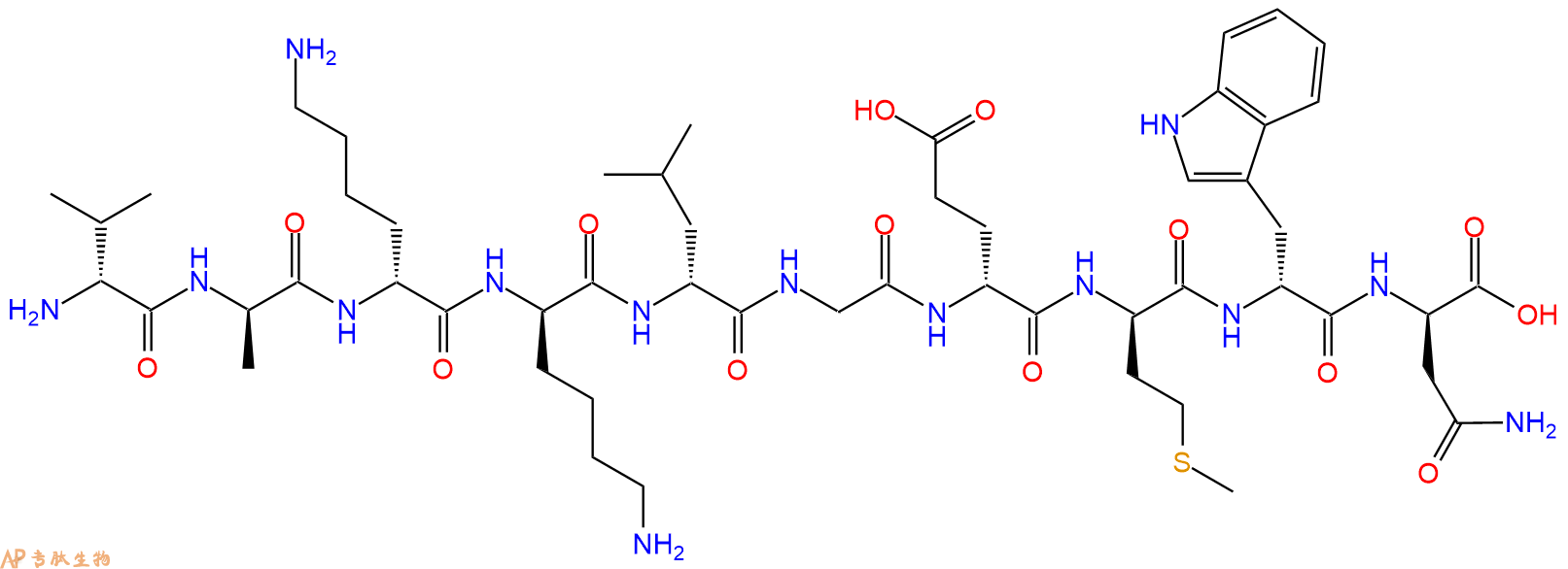 专肽生物产品H2N-DVal-DAla-DLys-DLys-DLeu-Gly-DGlu-DMet-DTrp-DA