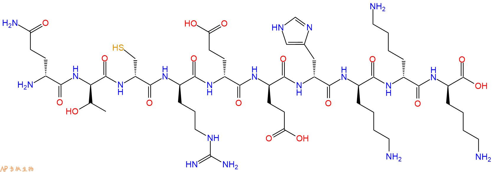 专肽生物产品H2N-DGln-DThr-DCys-DArg-DGlu-DGlu-DHis-DLys-DLys-D