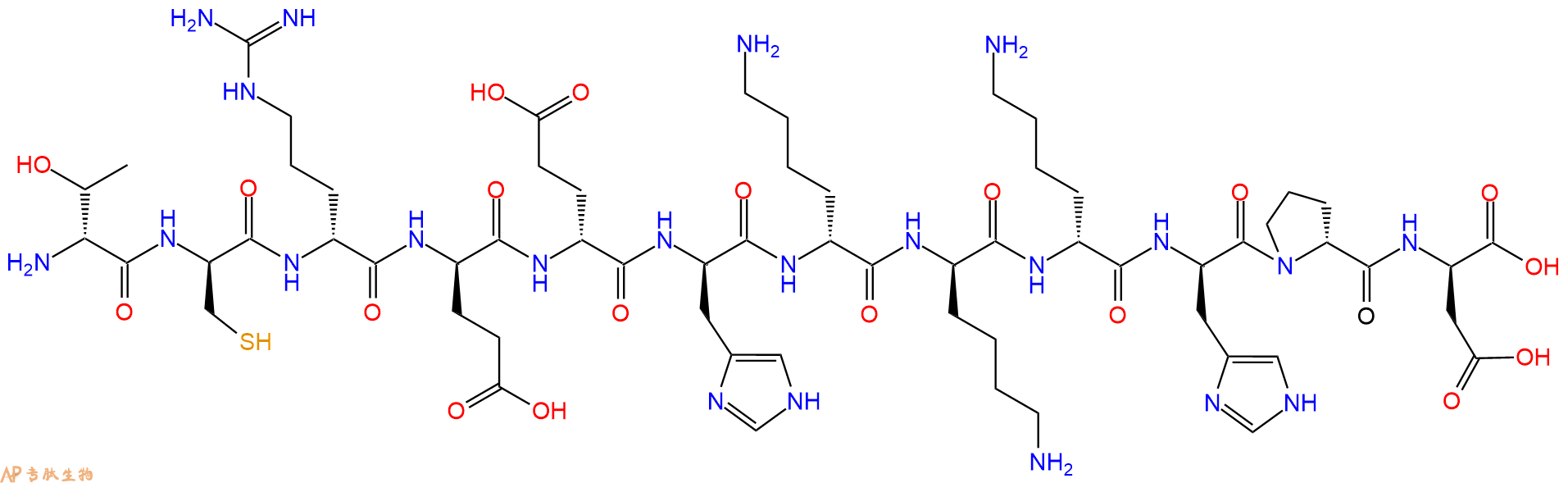 专肽生物产品H2N-DThr-DCys-DArg-DGlu-DGlu-DHis-DLys-DLys-DLys-D