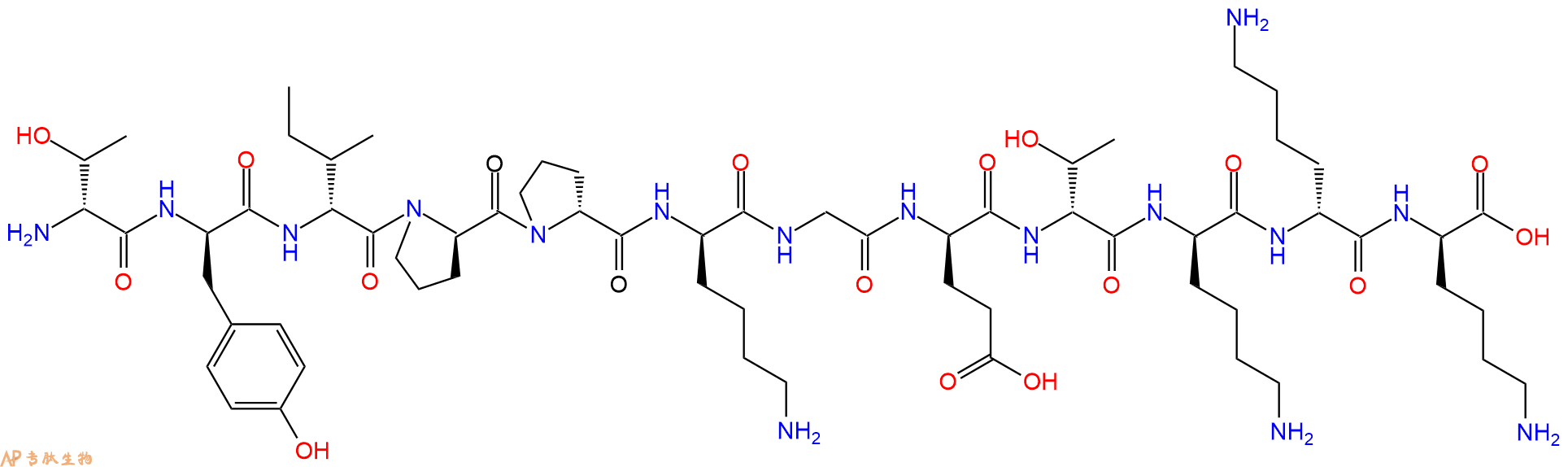 专肽生物产品H2N-DThr-DTyr-DIle-DPro-DPro-DLys-Gly-DGlu-DThr-DL