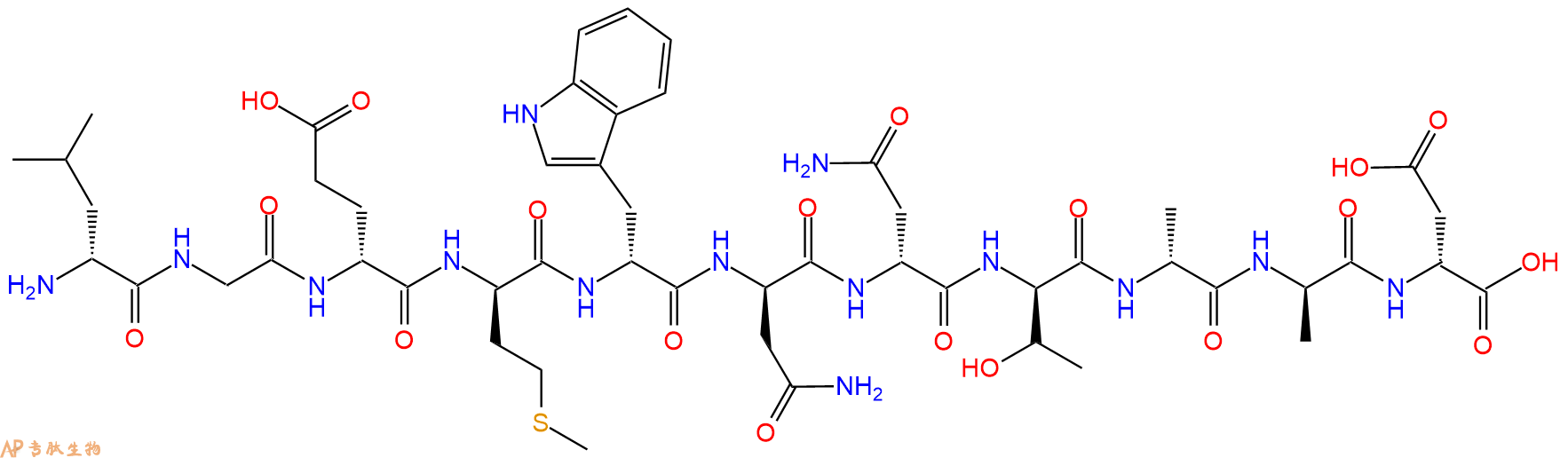 专肽生物产品H2N-DLeu-Gly-DGlu-DMet-DTrp-DAsn-DAsn-DThr-DAla-DA