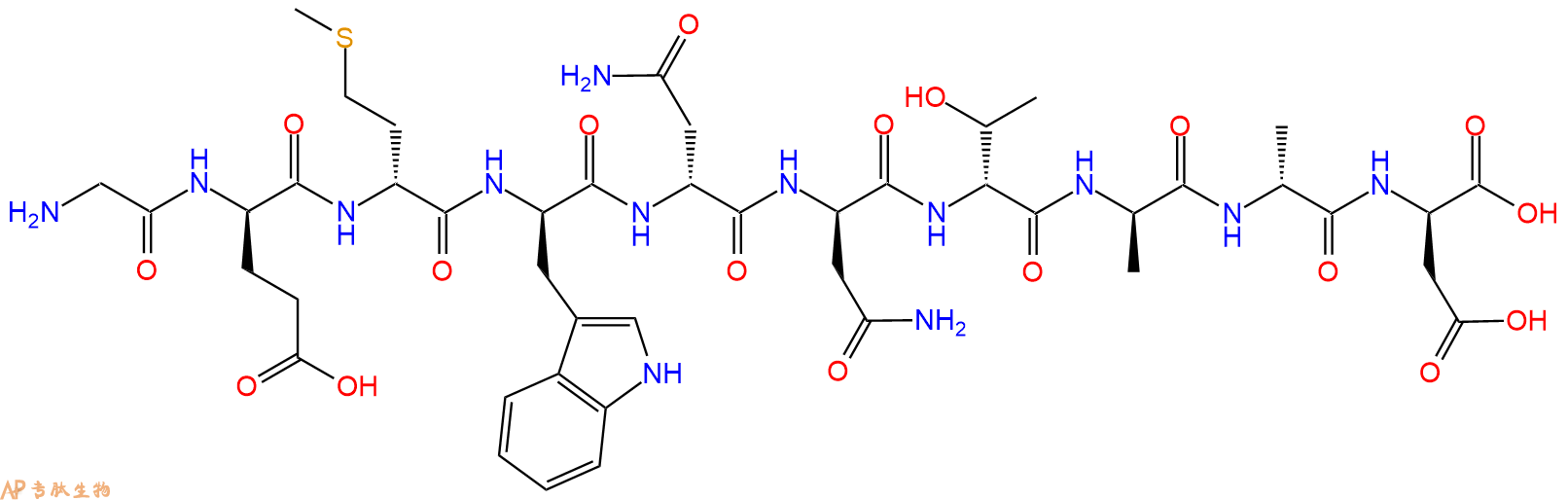 专肽生物产品H2N-Gly-DGlu-DMet-DTrp-DAsn-DAsn-DThr-DAla-DAla-DA