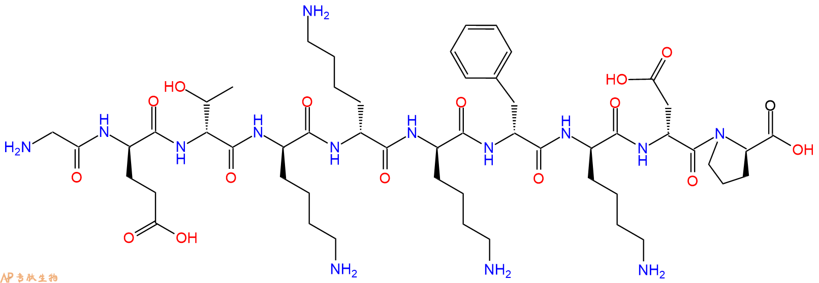 专肽生物产品H2N-Gly-DGlu-DThr-DLys-DLys-DLys-DPhe-DLys-DAsp-DP