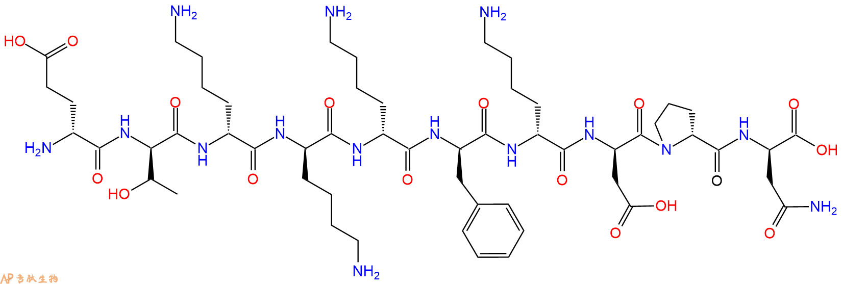 专肽生物产品H2N-DGlu-DThr-DLys-DLys-DLys-DPhe-DLys-DAsp-DPro-D