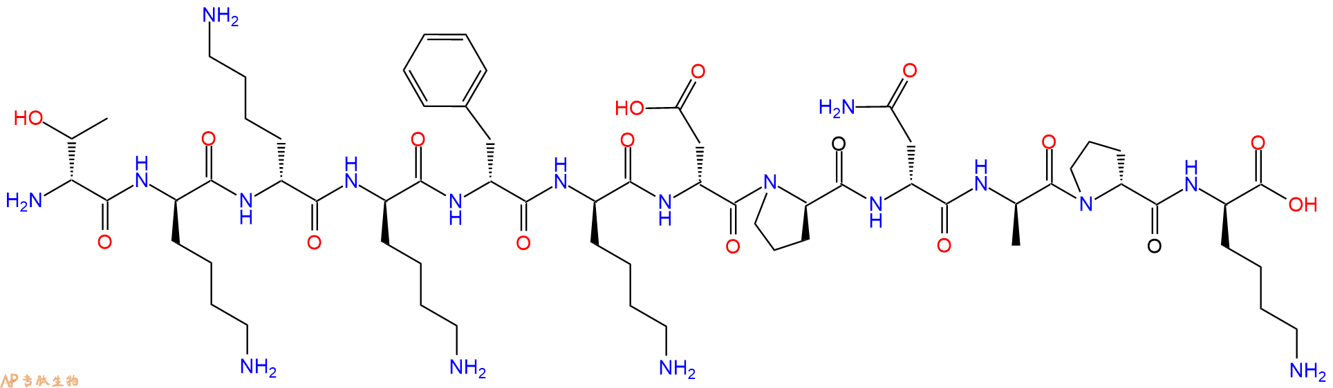 专肽生物产品H2N-DThr-DLys-DLys-DLys-DPhe-DLys-DAsp-DPro-DAsn-D
