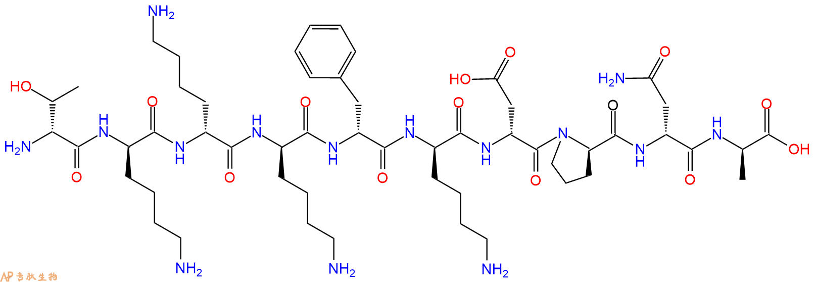 专肽生物产品H2N-DThr-DLys-DLys-DLys-DPhe-DLys-DAsp-DPro-DAsn-D