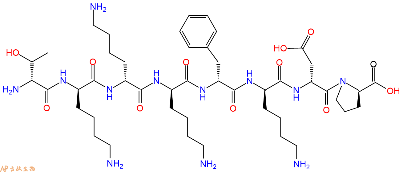 专肽生物产品H2N-DThr-DLys-DLys-DLys-DPhe-DLys-DAsp-DPro-COOH