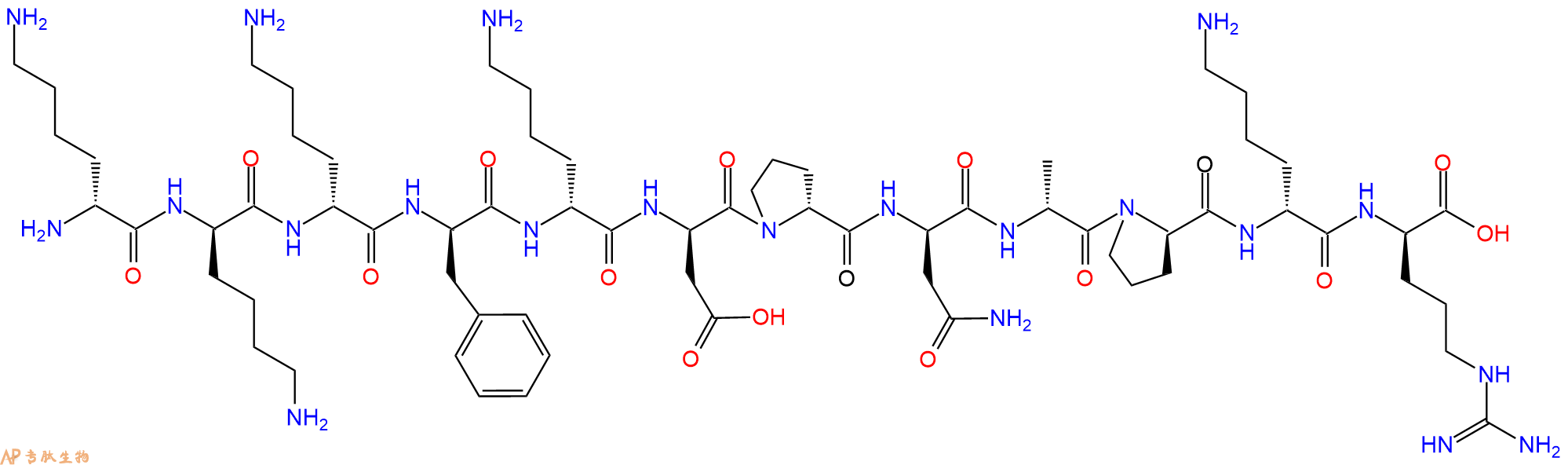专肽生物产品H2N-DLys-DLys-DLys-DPhe-DLys-DAsp-DPro-DAsn-DAla-D
