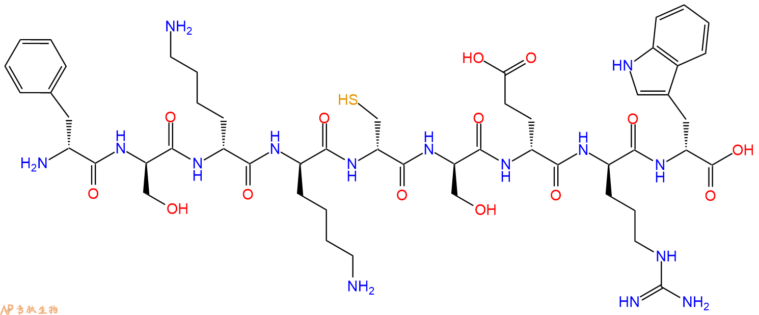专肽生物产品H2N-DPhe-DSer-DLys-DLys-DCys-DSer-DGlu-DArg-DTrp-C
