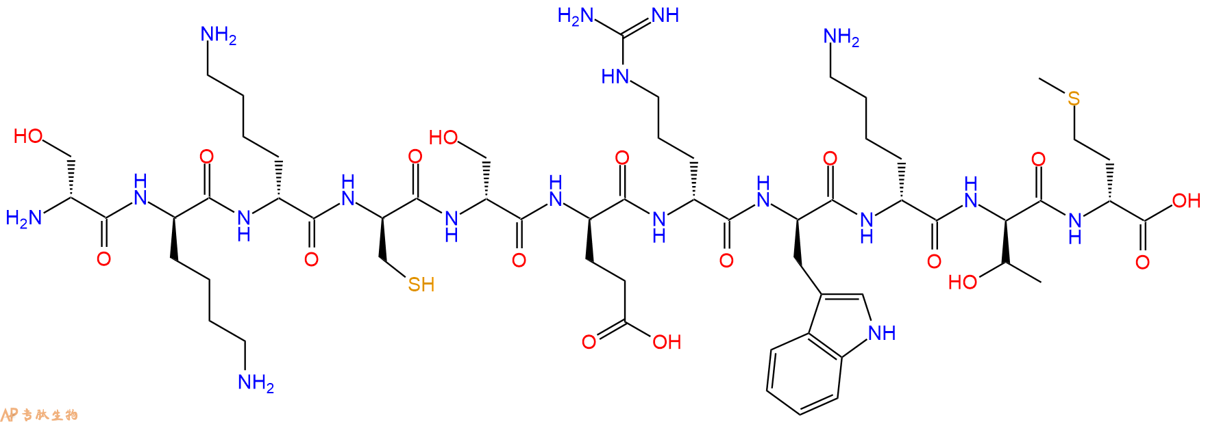 专肽生物产品H2N-DSer-DLys-DLys-DCys-DSer-DGlu-DArg-DTrp-DLys-D