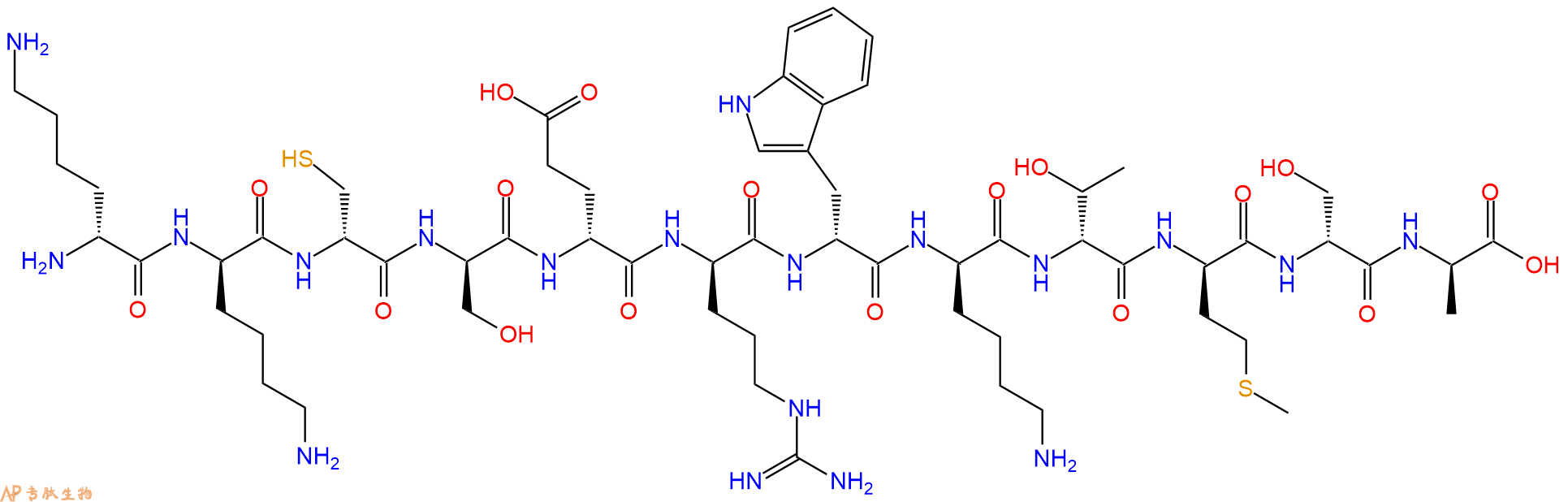 专肽生物产品H2N-DLys-DLys-DCys-DSer-DGlu-DArg-DTrp-DLys-DThr-D
