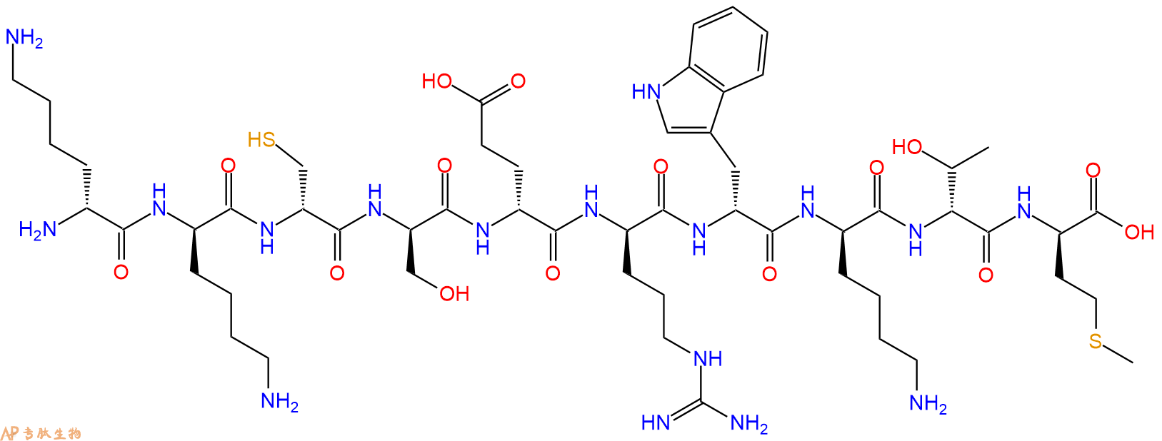 专肽生物产品H2N-DLys-DLys-DCys-DSer-DGlu-DArg-DTrp-DLys-DThr-D