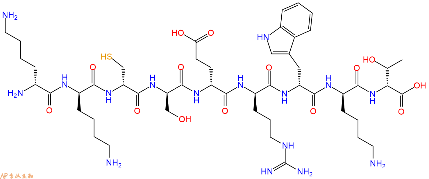 专肽生物产品H2N-DLys-DLys-DCys-DSer-DGlu-DArg-DTrp-DLys-DThr-C