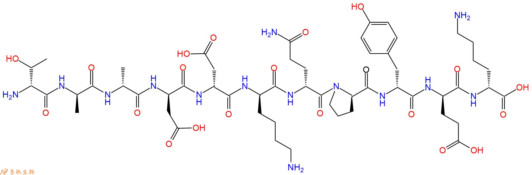 专肽生物产品H2N-DThr-DAla-DAla-DAsp-DAsp-DLys-DGln-DPro-DTyr-D