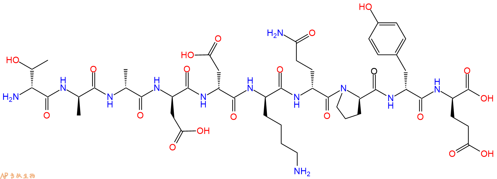 专肽生物产品H2N-DThr-DAla-DAla-DAsp-DAsp-DLys-DGln-DPro-DTyr-D
