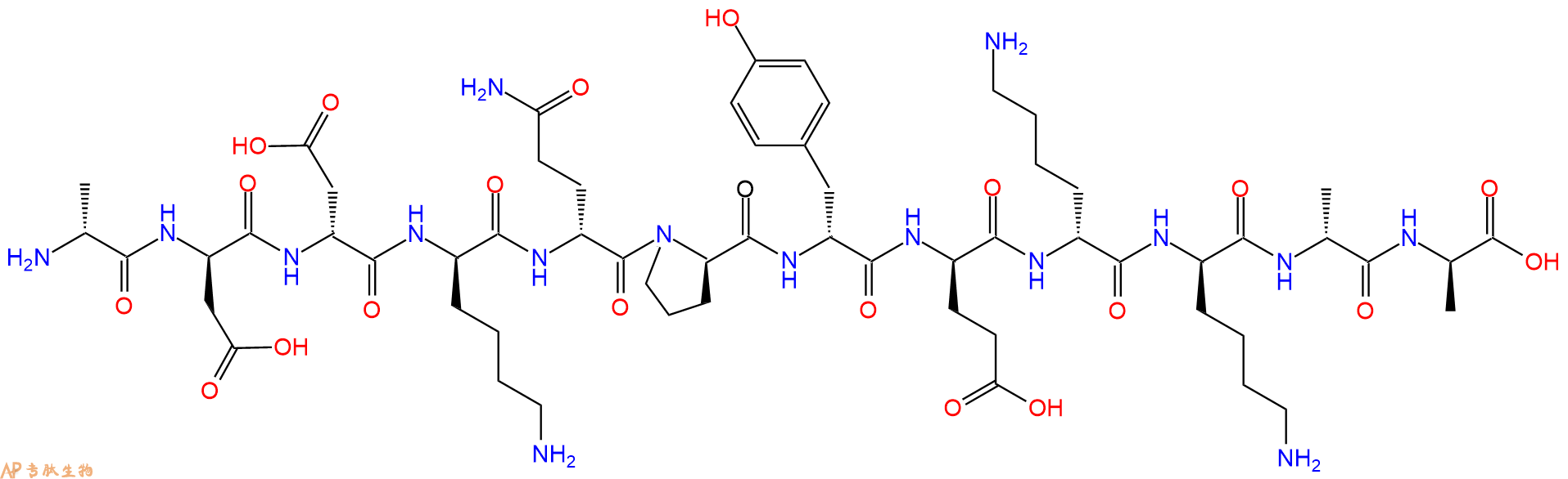 专肽生物产品H2N-DAla-DAsp-DAsp-DLys-DGln-DPro-DTyr-DGlu-DLys-D
