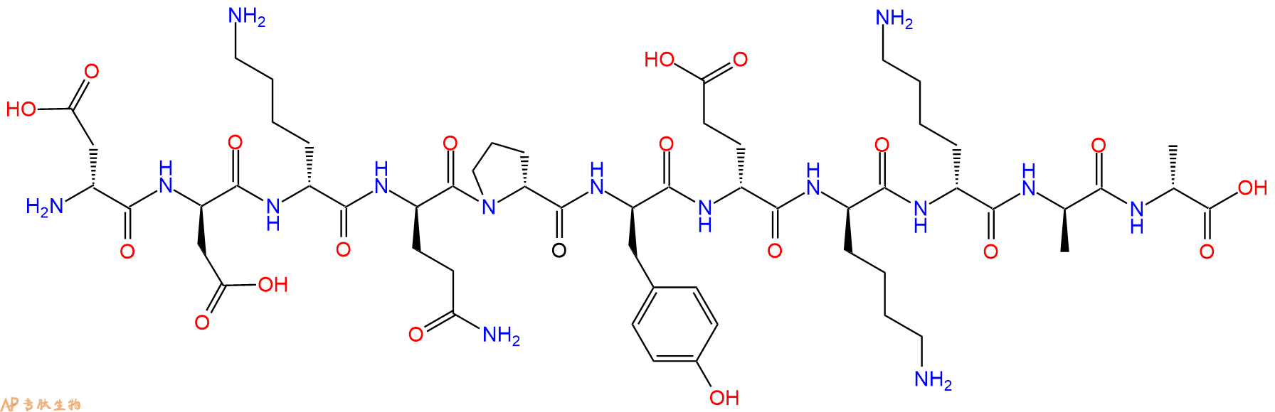 专肽生物产品H2N-DAsp-DAsp-DLys-DGln-DPro-DTyr-DGlu-DLys-DLys-D