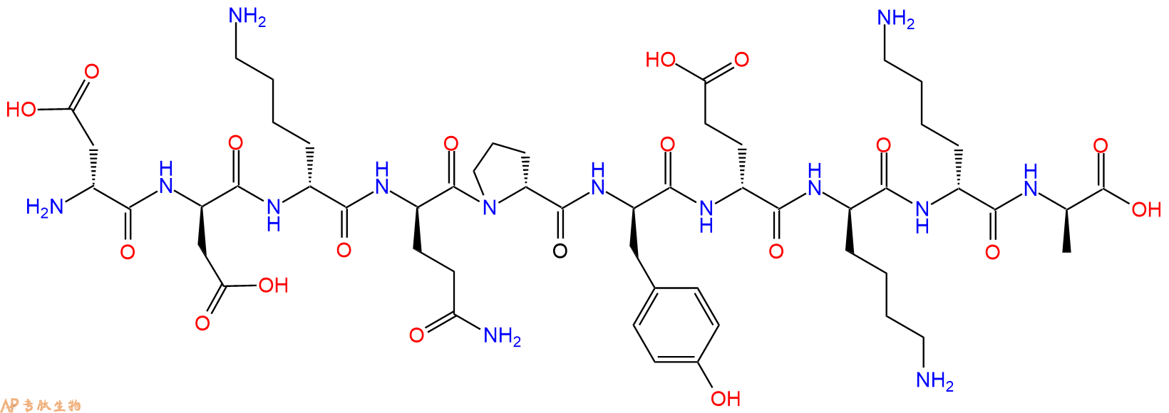专肽生物产品H2N-DAsp-DAsp-DLys-DGln-DPro-DTyr-DGlu-DLys-DLys-D