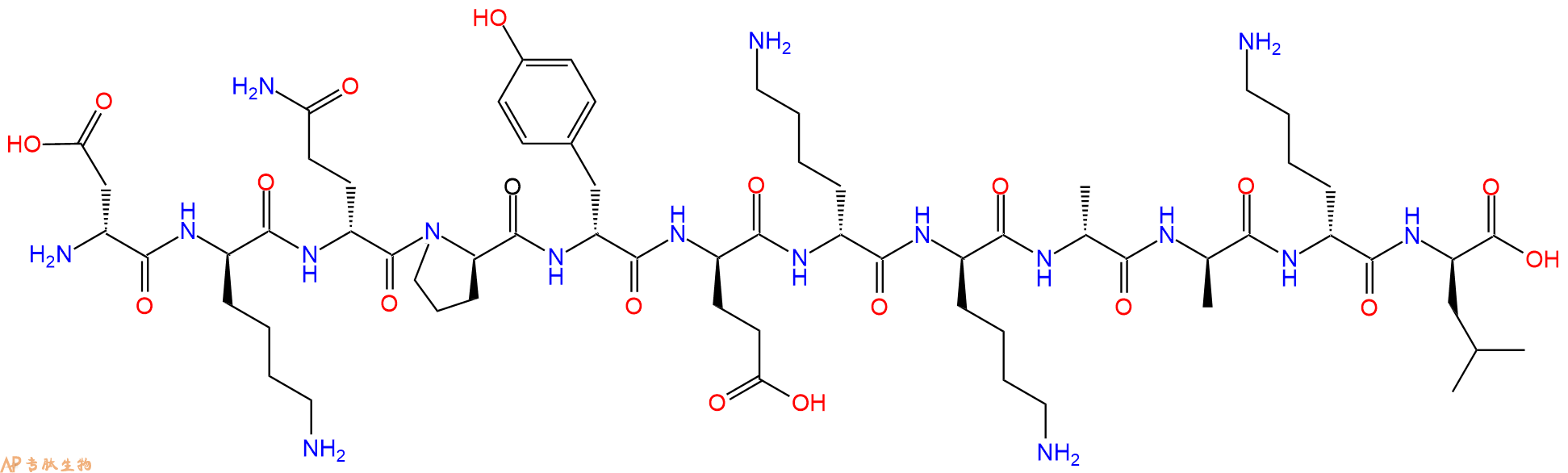 专肽生物产品H2N-DAsp-DLys-DGln-DPro-DTyr-DGlu-DLys-DLys-DAla-D