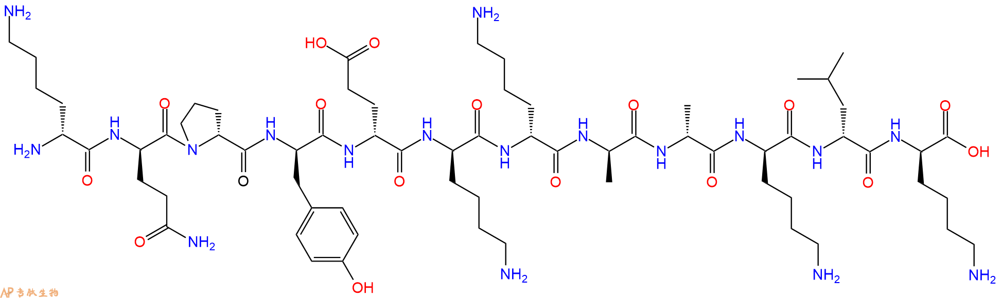 专肽生物产品H2N-DLys-DGln-DPro-DTyr-DGlu-DLys-DLys-DAla-DAla-D