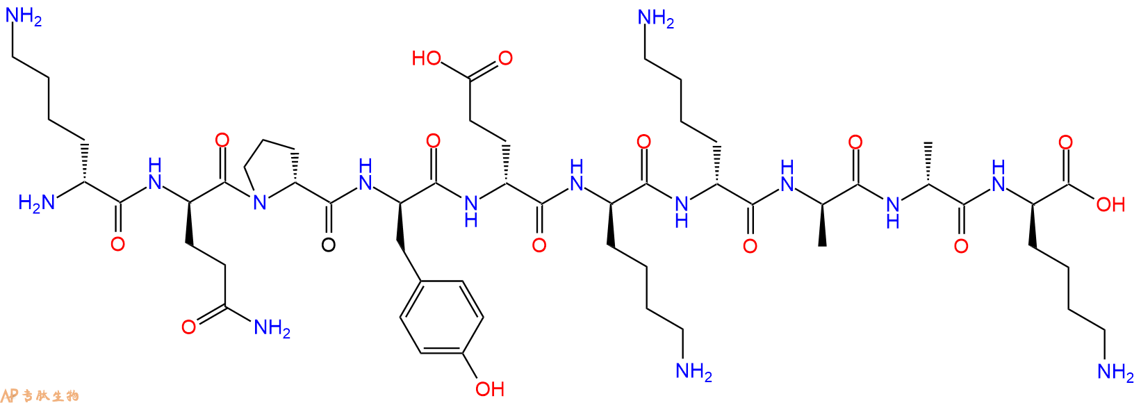 专肽生物产品H2N-DLys-DGln-DPro-DTyr-DGlu-DLys-DLys-DAla-DAla-D