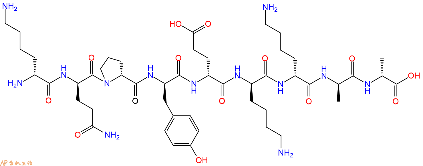 专肽生物产品H2N-DLys-DGln-DPro-DTyr-DGlu-DLys-DLys-DAla-DAla-C