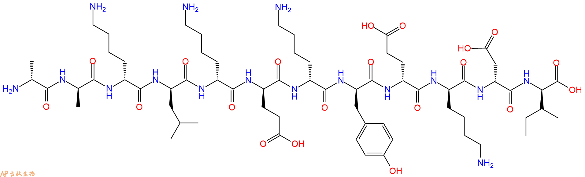 专肽生物产品H2N-DAla-DAla-DLys-DLeu-DLys-DGlu-DLys-DTyr-DGlu-D