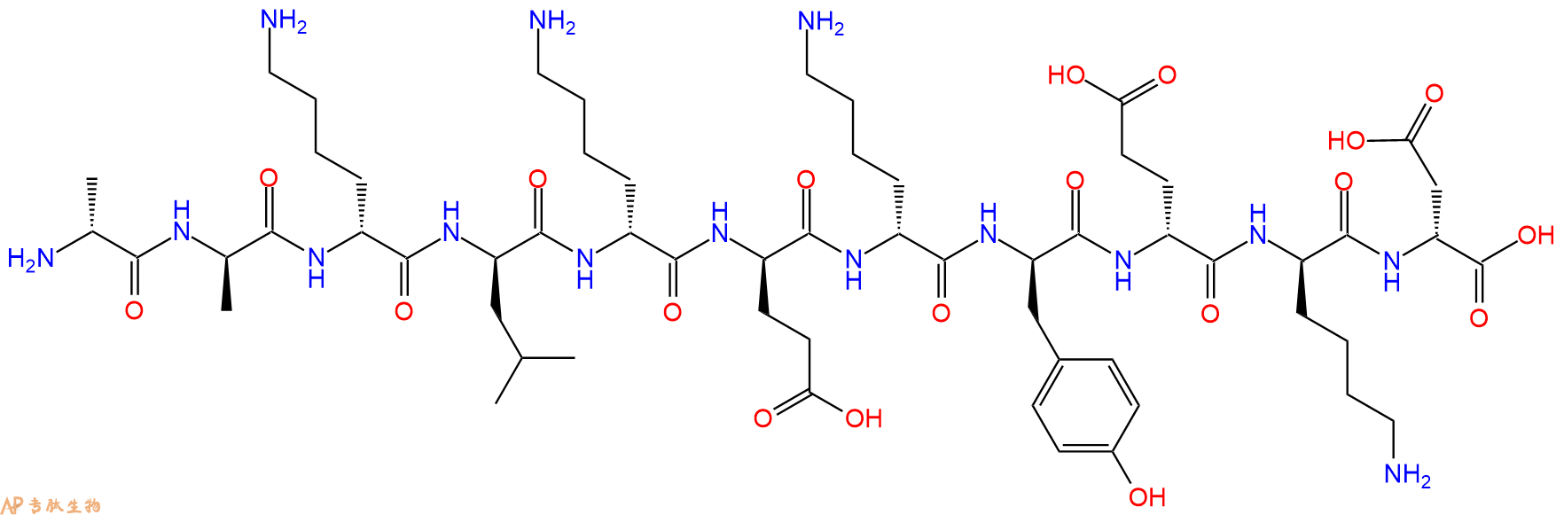 专肽生物产品H2N-DAla-DAla-DLys-DLeu-DLys-DGlu-DLys-DTyr-DGlu-D