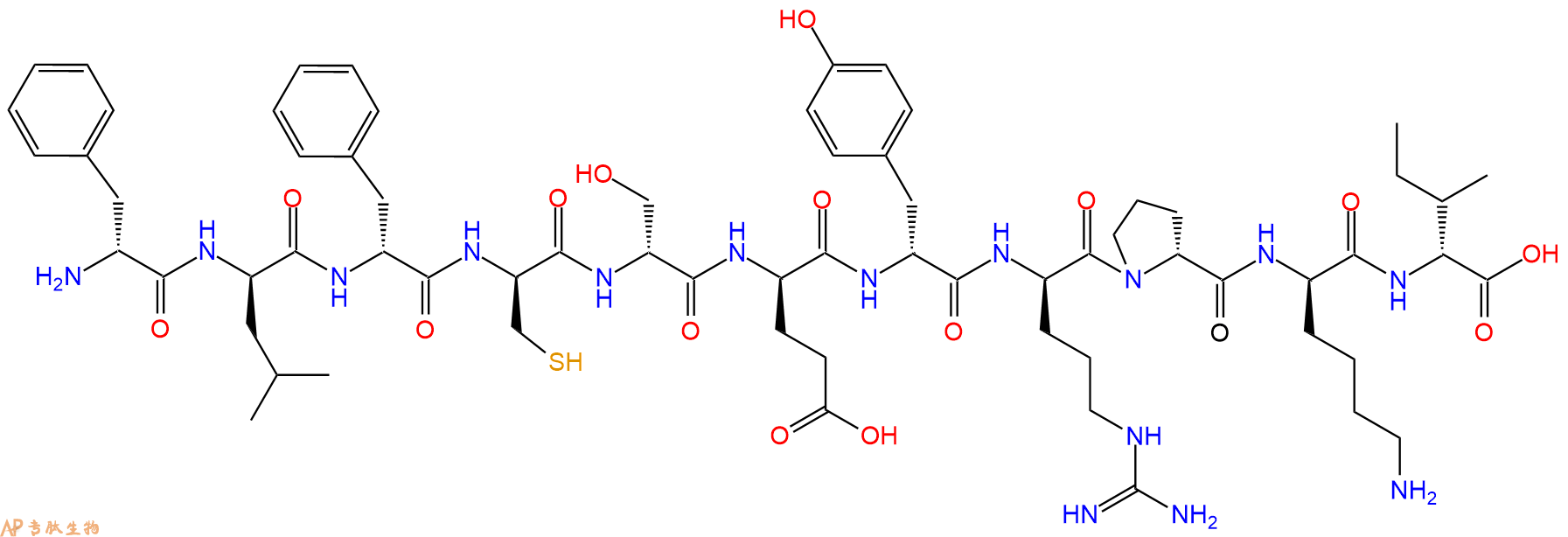 专肽生物产品H2N-DPhe-DLeu-DPhe-DCys-DSer-DGlu-DTyr-DArg-DPro-D