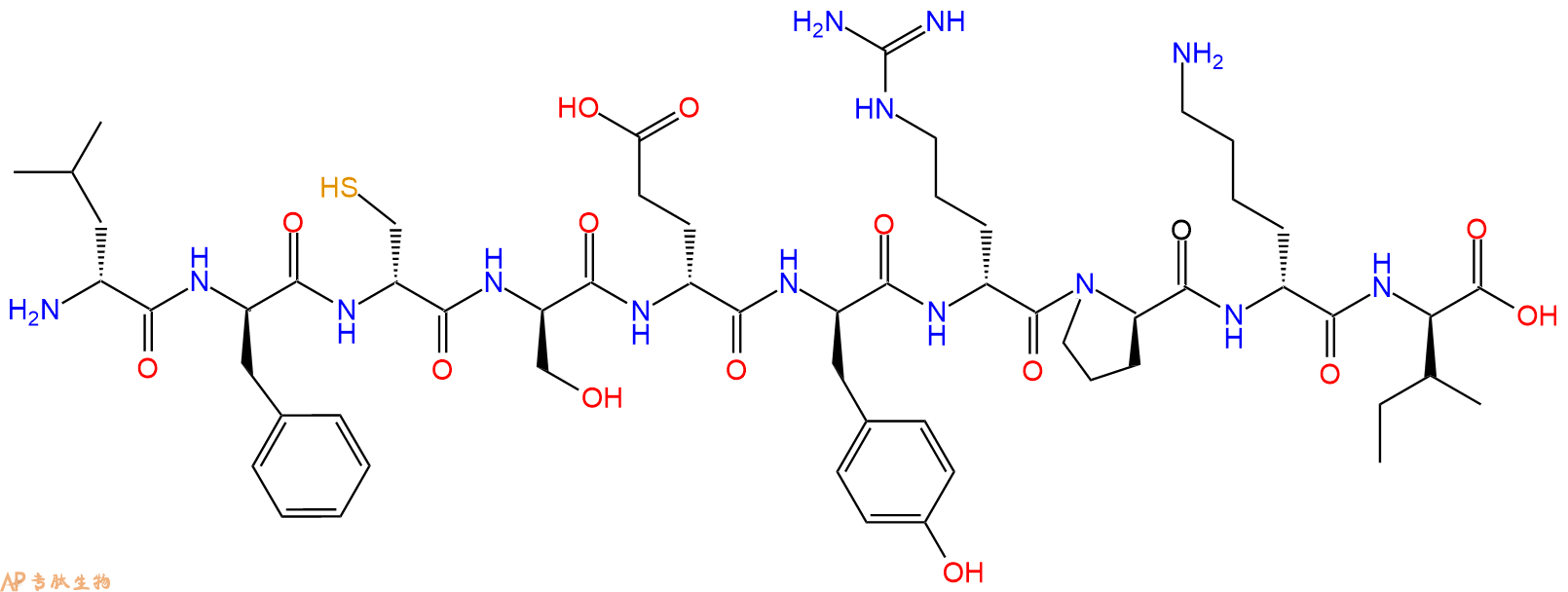 专肽生物产品H2N-DLeu-DPhe-DCys-DSer-DGlu-DTyr-DArg-DPro-DLys-D