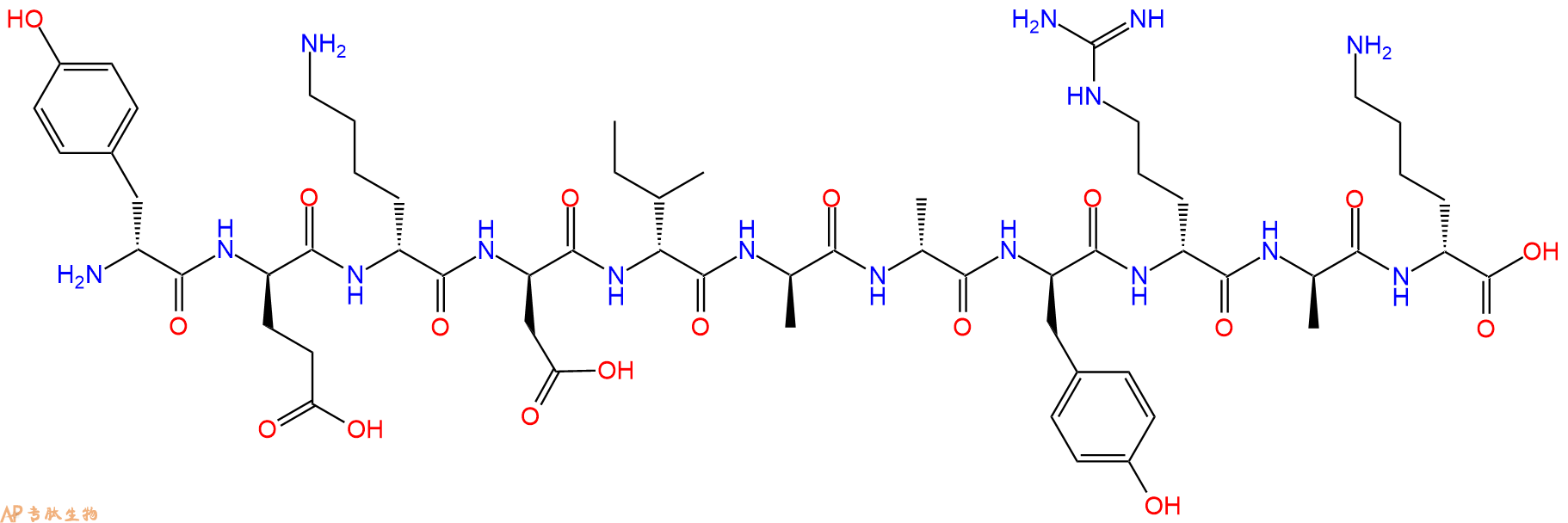 专肽生物产品H2N-DTyr-DGlu-DLys-DAsp-DIle-DAla-DAla-DTyr-DArg-D