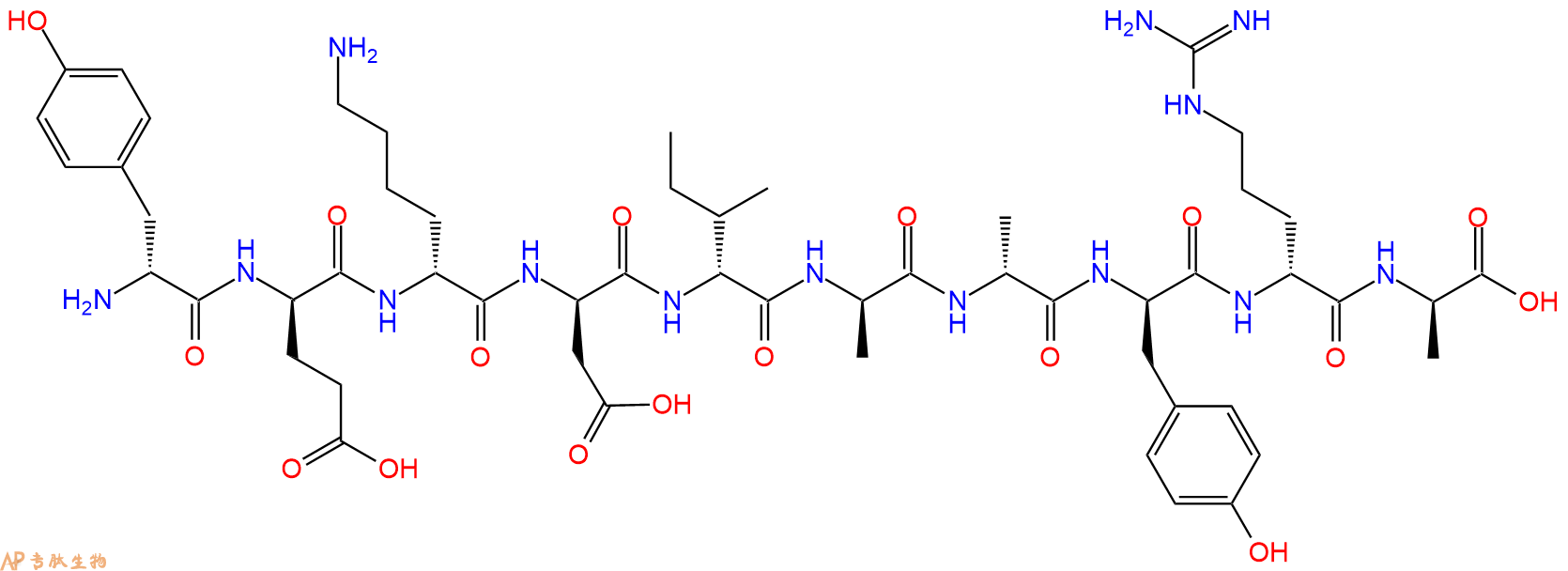 专肽生物产品H2N-DTyr-DGlu-DLys-DAsp-DIle-DAla-DAla-DTyr-DArg-D