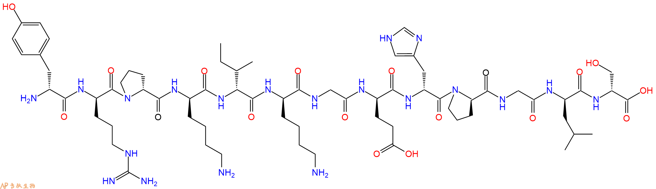 专肽生物产品H2N-DTyr-DArg-DPro-DLys-DIle-DLys-Gly-DGlu-DHis-DP