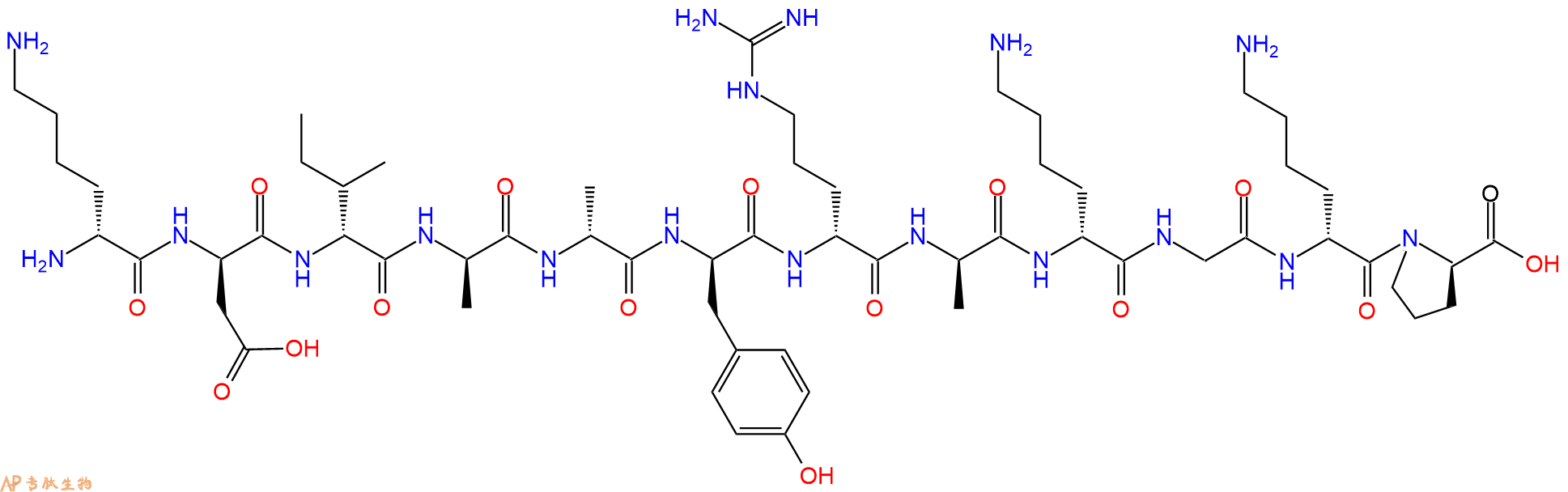 专肽生物产品H2N-DLys-DAsp-DIle-DAla-DAla-DTyr-DArg-DAla-DLys-G
