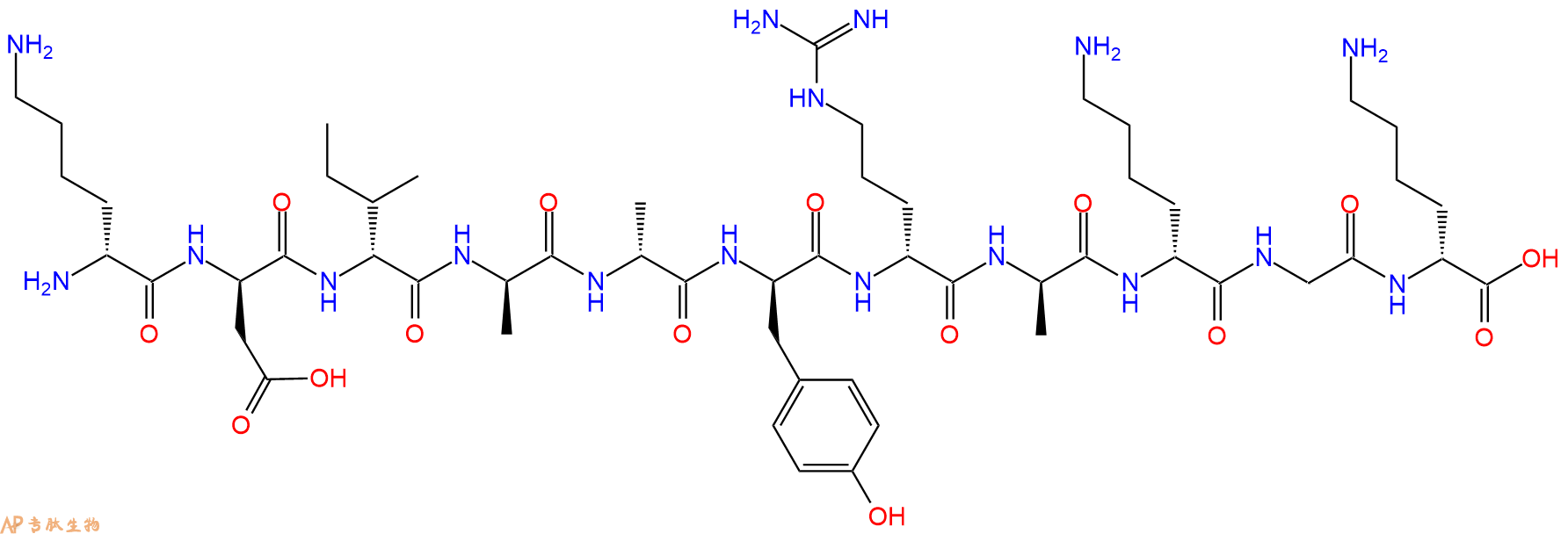专肽生物产品H2N-DLys-DAsp-DIle-DAla-DAla-DTyr-DArg-DAla-DLys-G