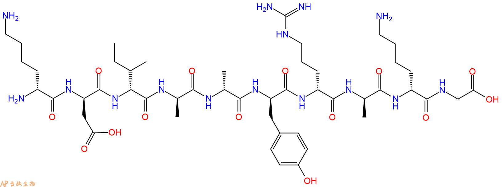 专肽生物产品H2N-DLys-DAsp-DIle-DAla-DAla-DTyr-DArg-DAla-DLys-G