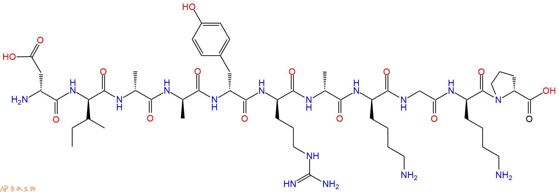 专肽生物产品H2N-DAsp-DIle-DAla-DAla-DTyr-DArg-DAla-DLys-Gly-DL