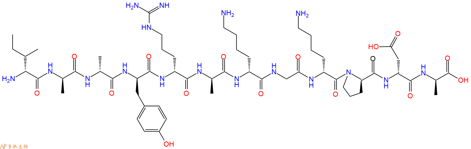专肽生物产品H2N-DIle-DAla-DAla-DTyr-DArg-DAla-DLys-Gly-DLys-DP