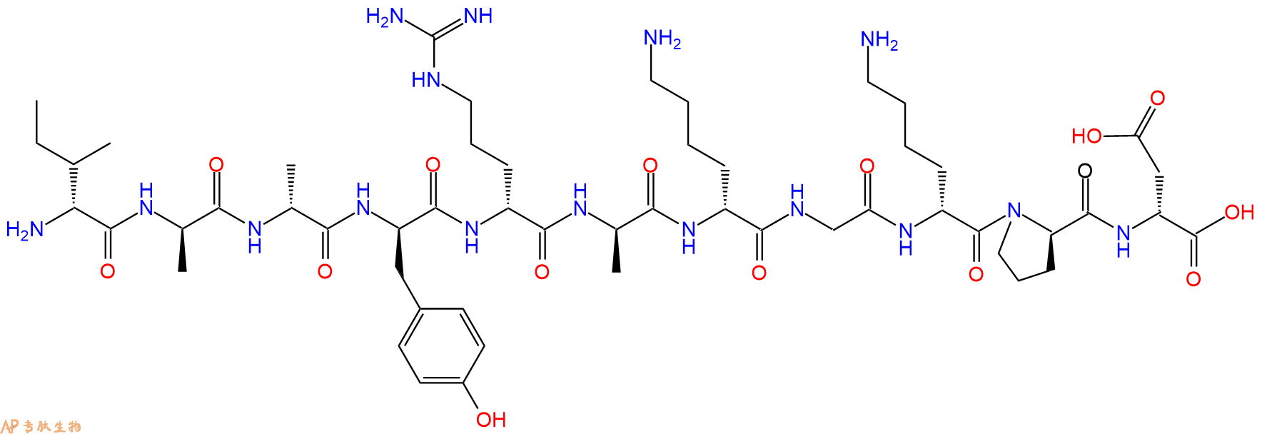 专肽生物产品H2N-DIle-DAla-DAla-DTyr-DArg-DAla-DLys-Gly-DLys-DP