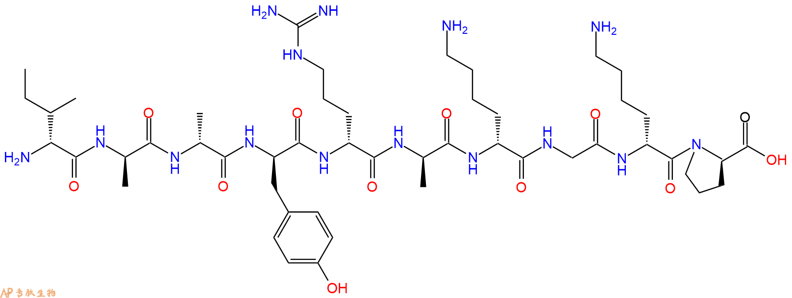 专肽生物产品H2N-DIle-DAla-DAla-DTyr-DArg-DAla-DLys-Gly-DLys-DP