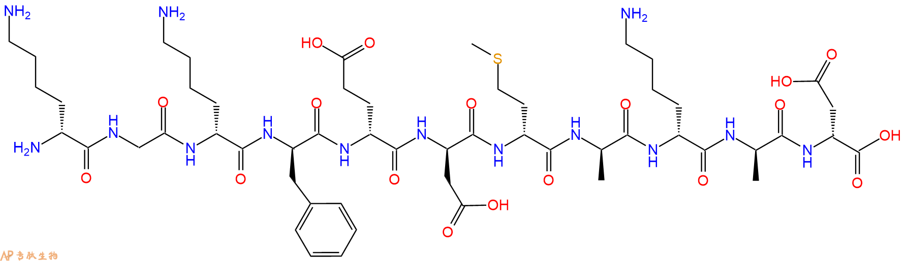专肽生物产品H2N-DLys-Gly-DLys-DPhe-DGlu-DAsp-DMet-DAla-DLys-DA