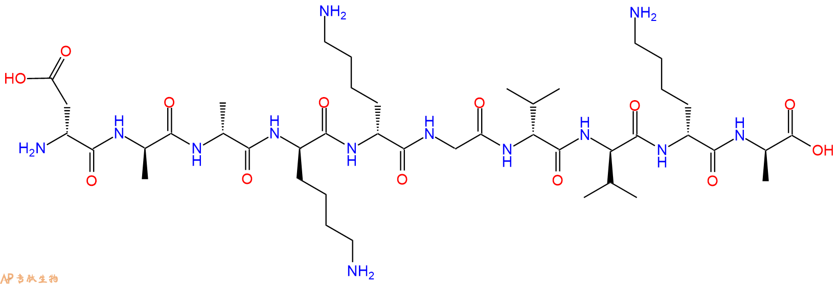 专肽生物产品H2N-DAsp-DAla-DAla-DLys-DLys-Gly-DVal-DVal-DLys-DA