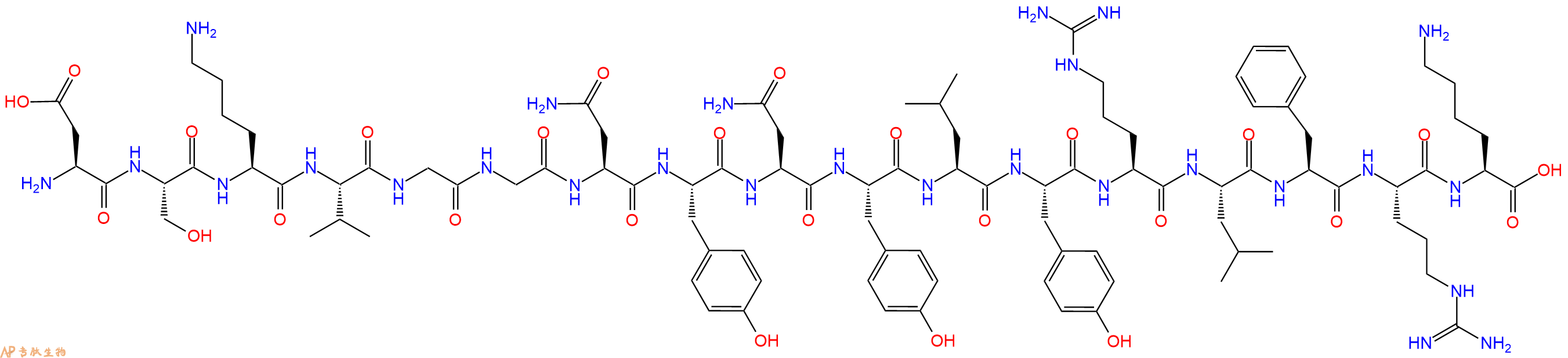 专肽生物产品H2N-Asp-Ser-Lys-Val-Gly-Gly-Asn-Tyr-Asn-Tyr-Leu-Ty