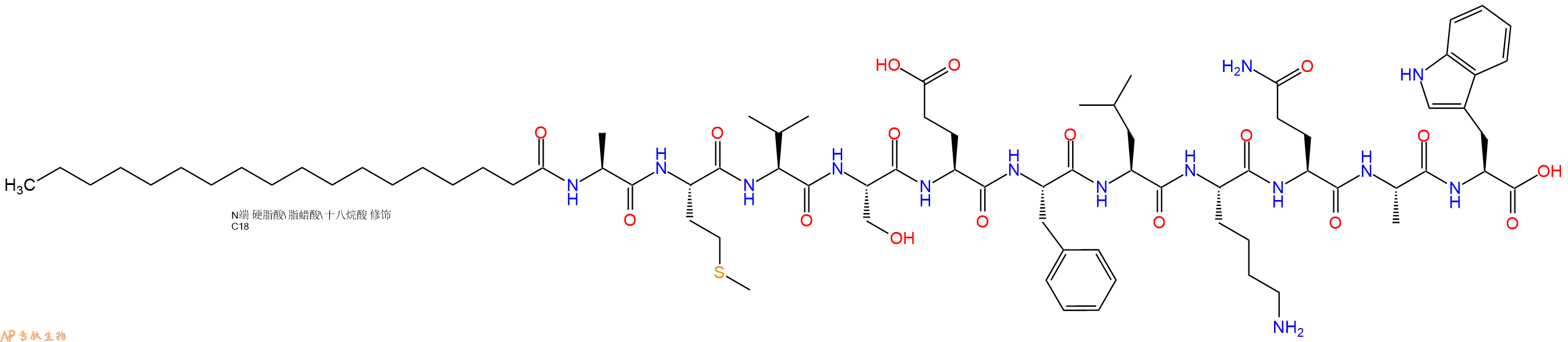 专肽生物产品Stearicacid-Ala-Met-Val-Ser-Glu-Phe-Leu-Lys-Gln-Al