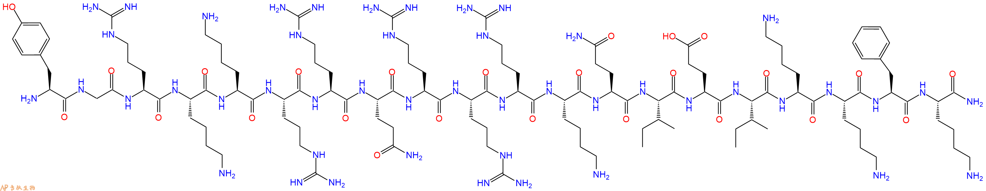 专肽生物产品H2N-Tyr-Gly-Arg-Lys-Lys-Arg-Arg-Gln-Arg-Arg-Arg-Ly