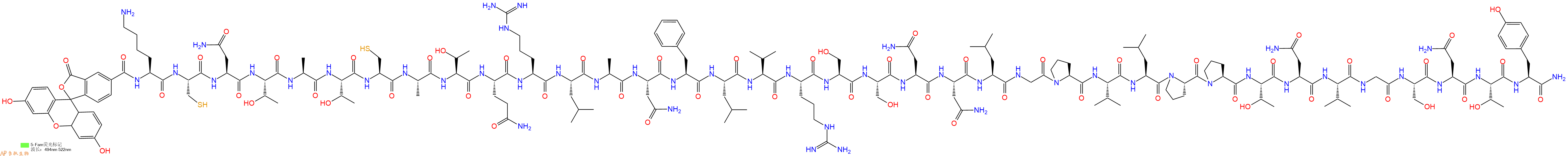 专肽生物产品5FAM-Lys-Cys-Asn-Thr-Ala-Thr-Cys-Ala-Thr-Gln-Arg-L