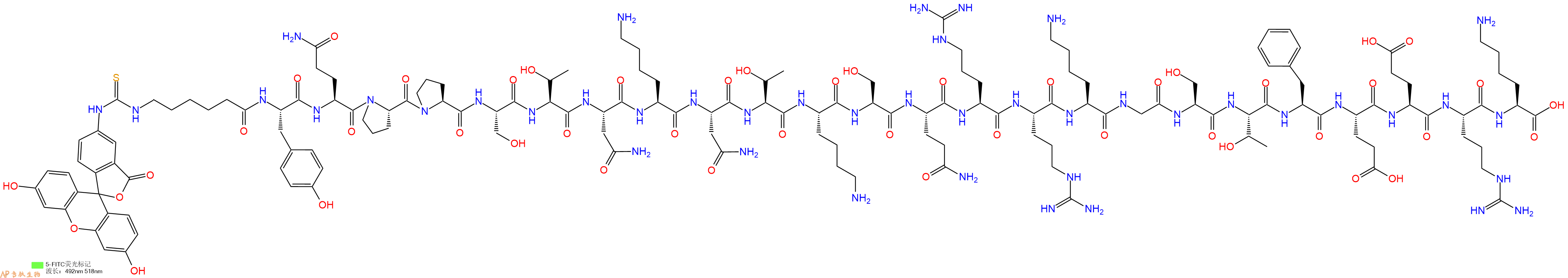 专肽生物产品5FITC-Ahx-Tyr-Gln-Pro-Pro-Ser-Thr-Asn-Lys-Asn-Thr-